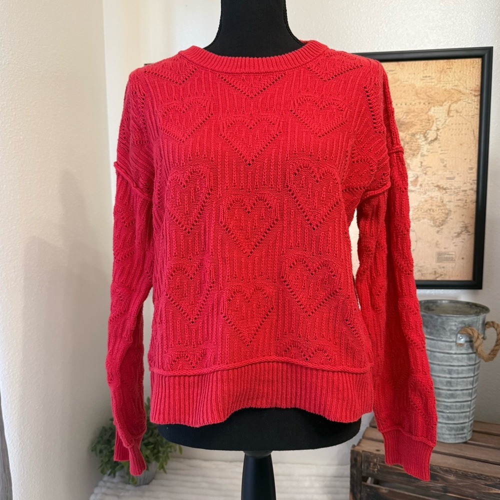 Lucky Brand heart knit sweater size small